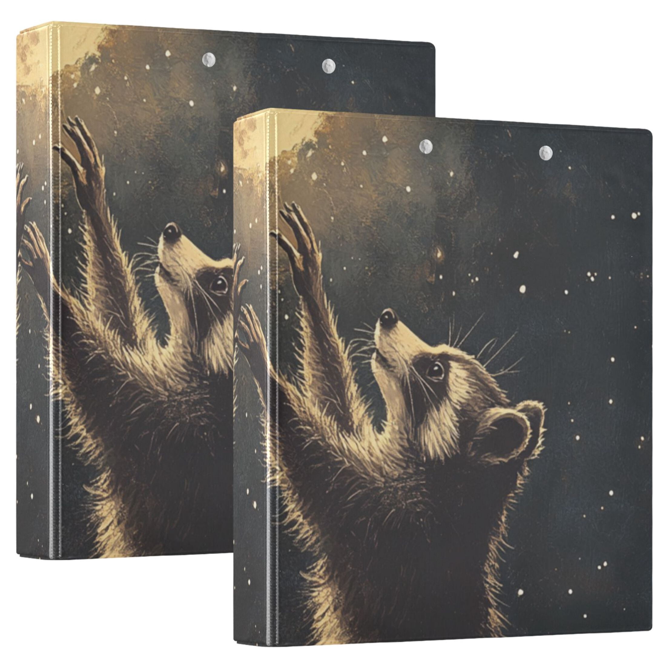 Raccoons and Moon 3 Ring Binders 1.5 inch Hardcover File Folders with Interior Pockets A4 Size Organizer for School Office Hospital