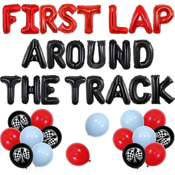 Race Car 1st Birthday Decor for Boy First Lap Around the Track Decor Balloon Banner Red Blue Black Checkered Flag Balloon Retro Vintage Race Car 1st Birthday Supplies for Fast One Bday