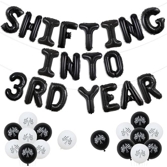 Race Car 3rd Birthday Party Decorations Shifting into 3rd Year Birthday Decor Black Balloon Banner Checkered Balloon Dirt Bike Motorcycle Racing Third Bday Supplies for 3 Year Old Boy Girl
