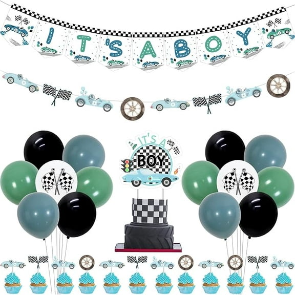 Race Car Baby Shower Decorations for Boy Its A Boy Banner Race Car Garland Race Car Cake Decorations Blue Race Car Balloons Vintage Blue Race Themed Racing Car Baby Shower Party Supplies