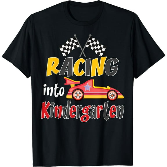 Race Car Back To School Teacher Kid Racing Into Kindergarten T-Shirt,Black