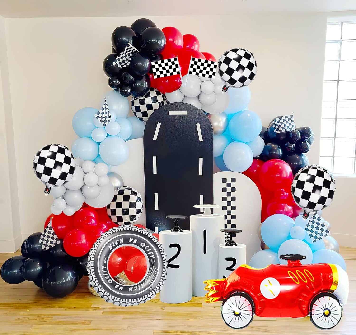 Race Car Balloon Garland Kit 130Piece Red and Blue Car Balloons for