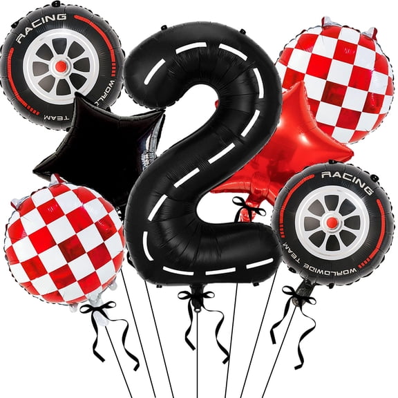 Race Car Balloons - 40 Inch KKS1Racetrack Black Number 2 Balloons - Large Foil Mylar Black 2 Balloon for 2st Race Car Birthday Party Decorations - Cars Themed Birthday Party Decorations