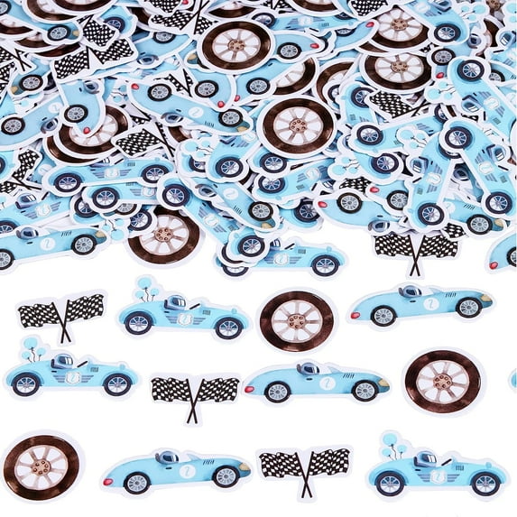 Race Car Birthday Decorations for Boys, 200pcs Racing Car Flag Confetti Blue, Two Fast Birthday Table Decorations, Let’s Go Racing Themed 1st 2nd 3rd Birthday Party Supplies