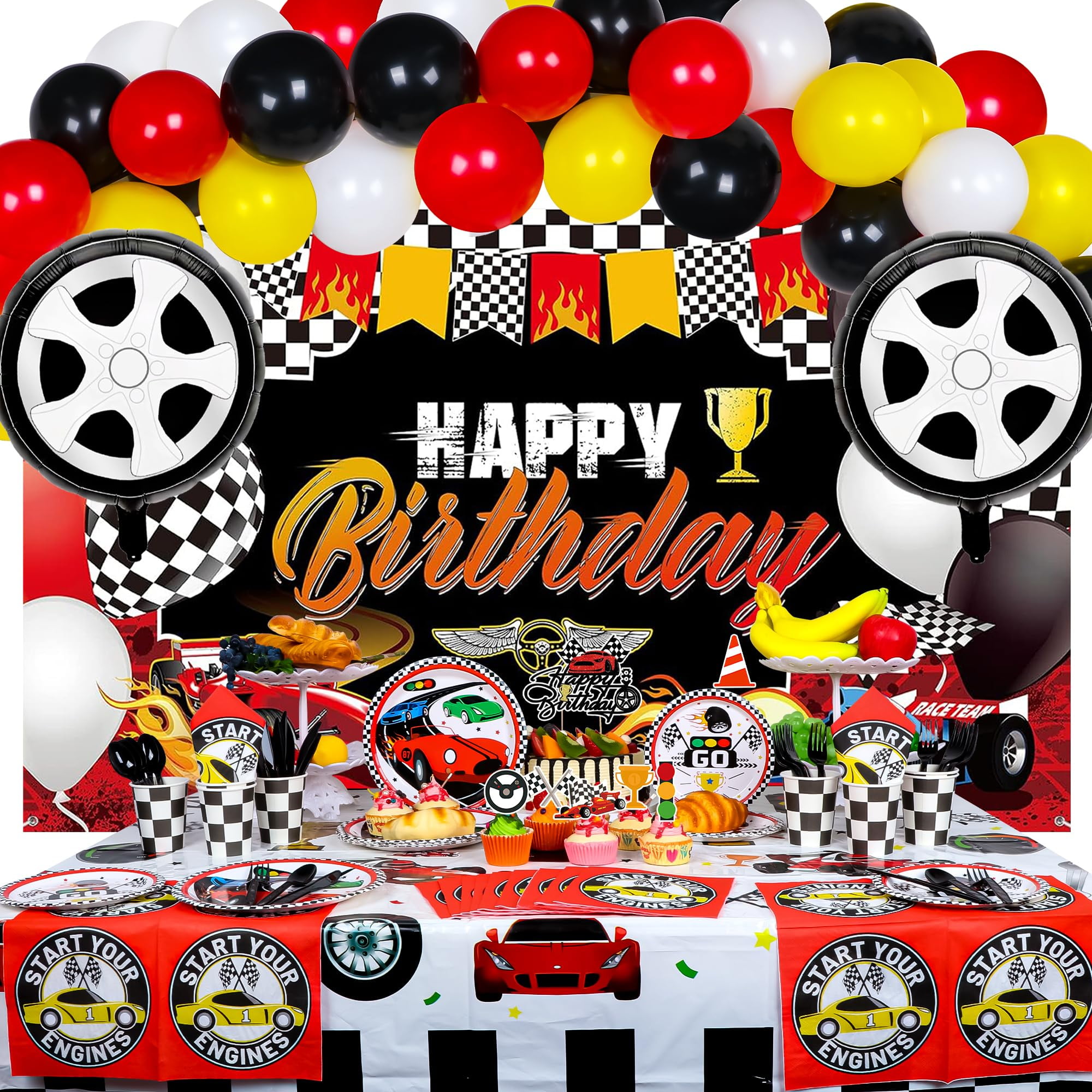 Race Car Birthday Party Decorations – 3PC Plastic Tablecloths 54x108 In, Checkered Flag Design - View #6