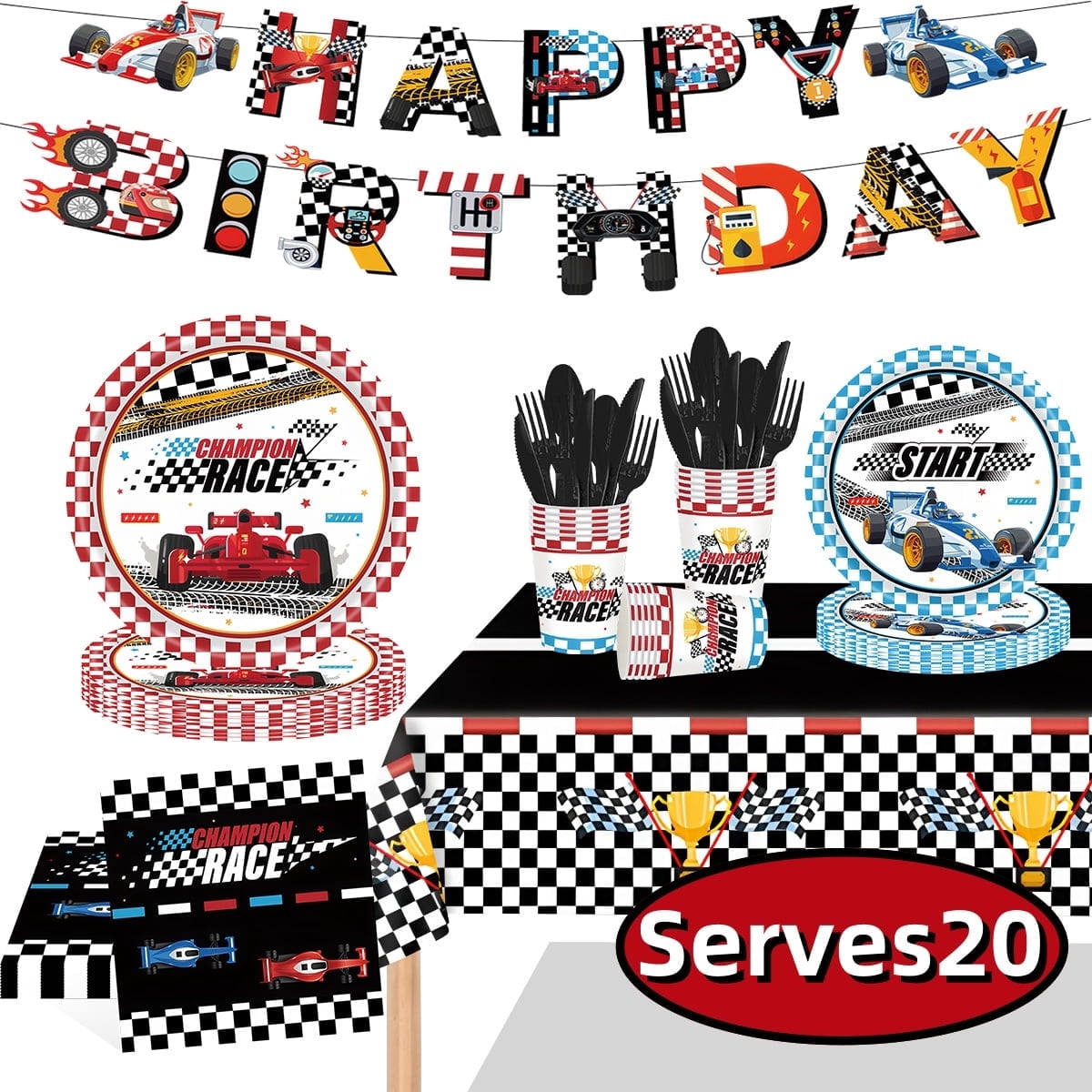 50 Pack Checkered Flag Napkins - Black & White Racing Theme, 13x13 Inch Disposable Party Napkins