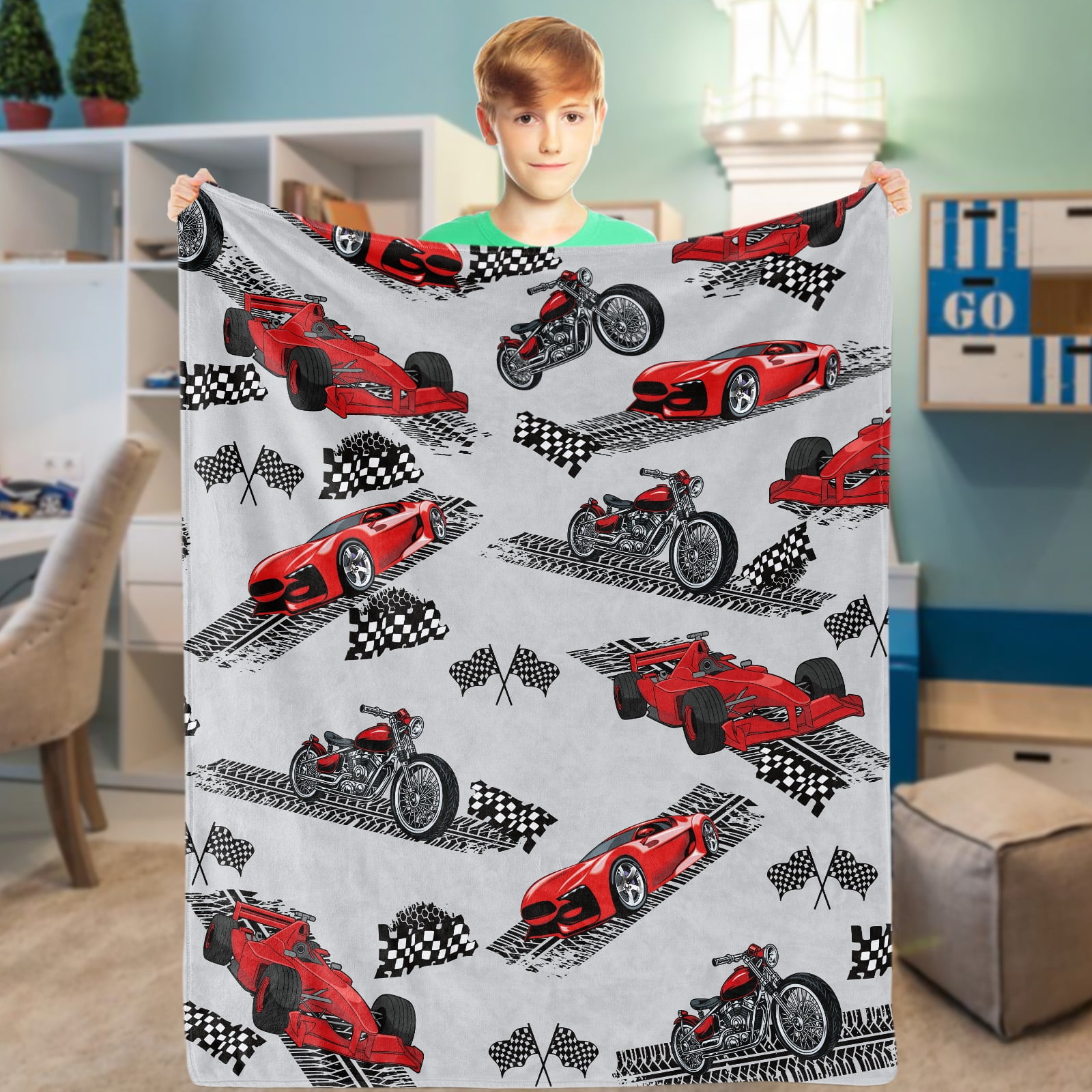 Race Car Blanket Kids Fleece Throw Blankets for Girls Boys Soft Fuzzy Flannel Vehicle Or Car Blanket for Bed Fuzzy Kids Bed Blanket Gift 50 x60