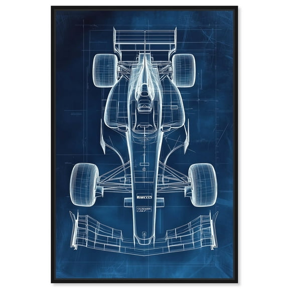 Race Car Blueprint Canvas Urban Posters by Art Remedy, Black Frame, 36 x 54
