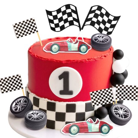 Race Car Cake Decorations 28-Piece Set - Racing Theme Party Supplies