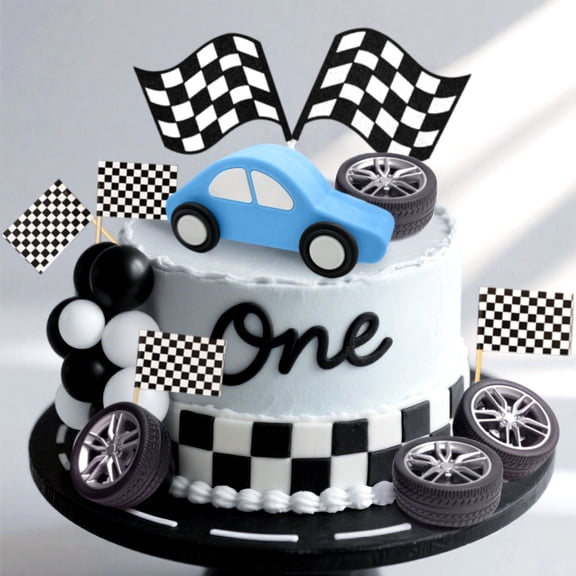 Race Car Cake Decorations Set - Racing Theme Party Toppers