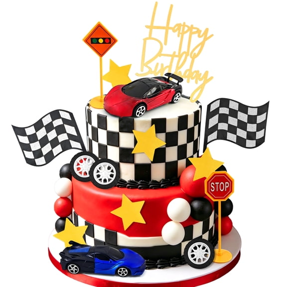 Race Car Cake Decorations Set - Speed Track Theme Party Supplies for Birthday & Automotive Gatherings