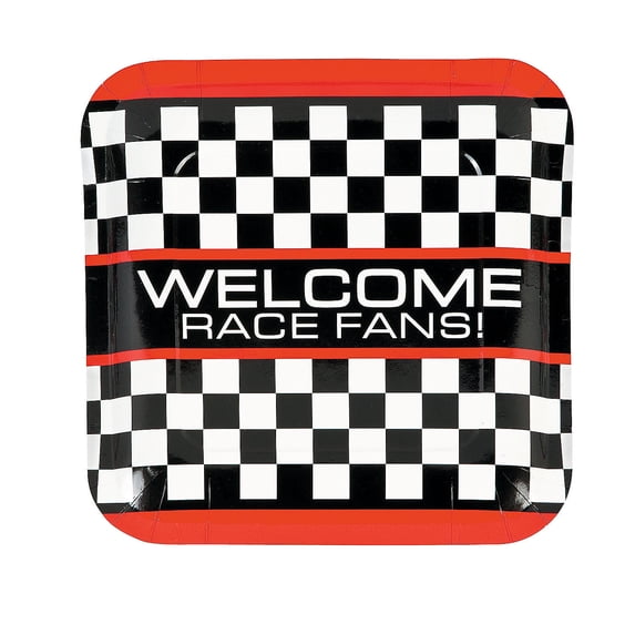 Race Car Checker Dinner Plate - Party Supplies - 8 Pieces