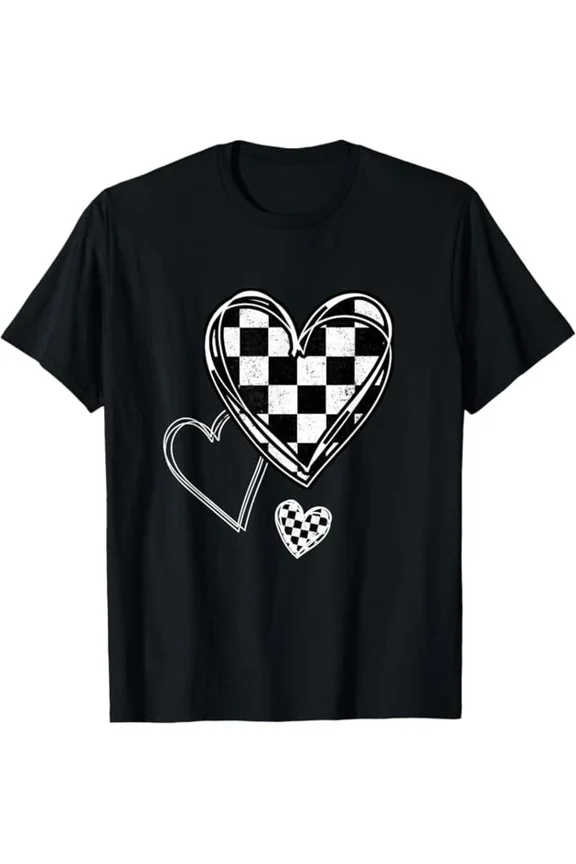 Race Car Checker Flag Racing Heart Auto Racer T-Shirt S-5XL Birthday Gifts; For Men & Women