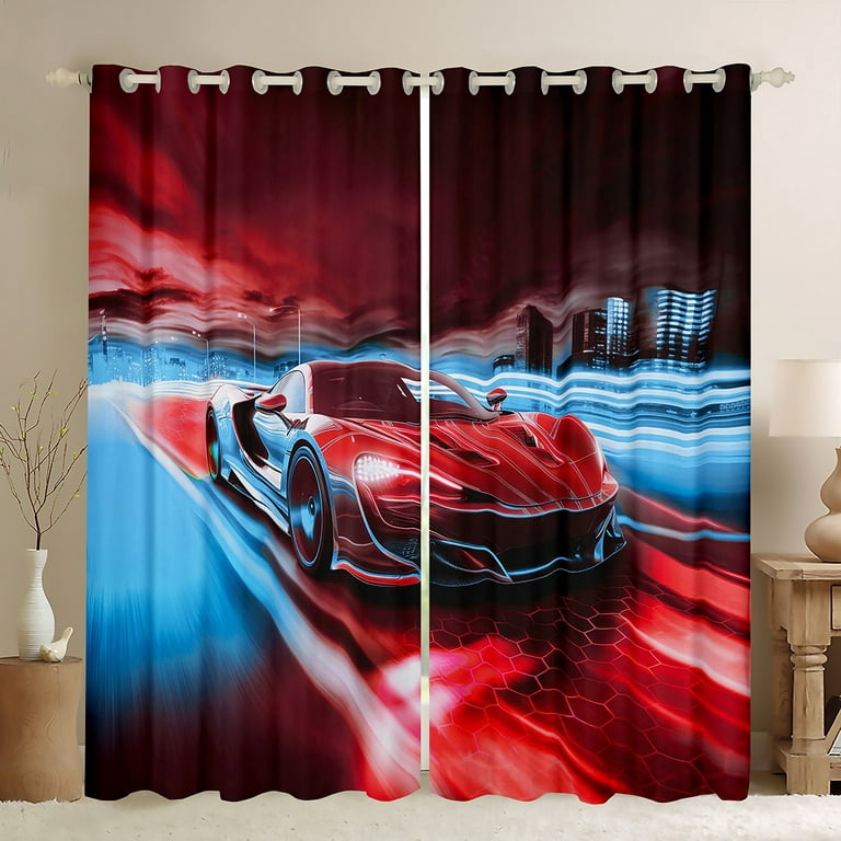 Race Car Curtains Extreme Speed Sports Car Blackout Curtains Racing Car  Window Curtains, 3D Watercolor Red Automobile Print Window Treatmentsed  Window Curtains for Kids Boys Girls 52''Wx63''L 