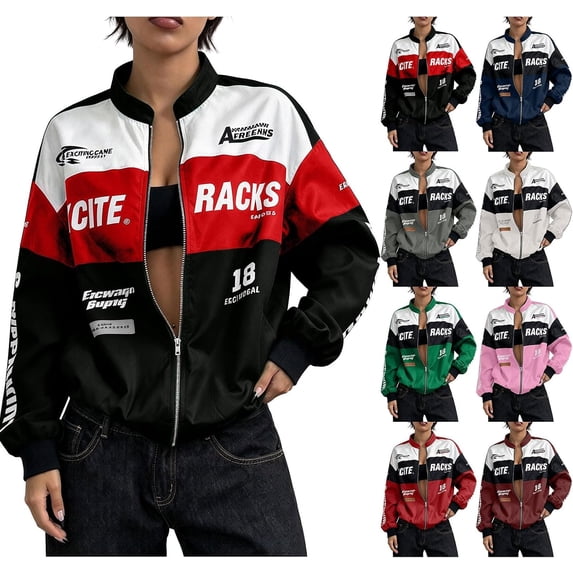 Race Car Driver Jacket Women, Fashion Racing Jacket Vintage Color Block ...