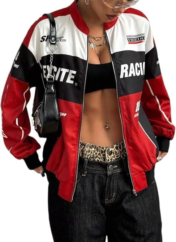 Kids Racing Jacket Race Car Driver Jacket, Womens Racing Jacket Color Block Letter Graphic ...