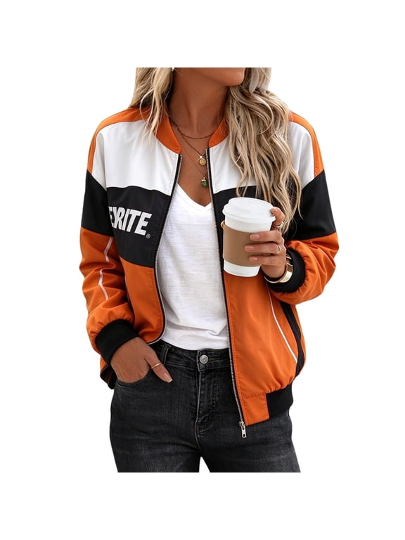 Race Car Driver Jacket for Womens Color Block Letter Graphic Bomber Jackets Zip Up Lightweight Varsity Y2k Outerwear Coats