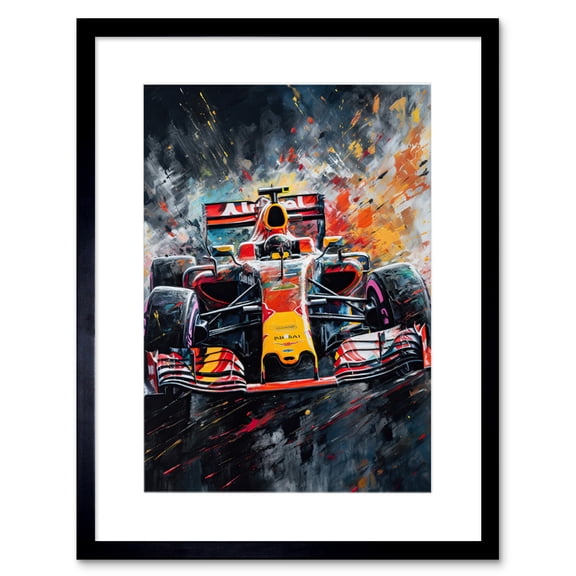 Race Car Driver Racing Action Shot Painting Artwork Framed Wall Art Print 9X7 Inch