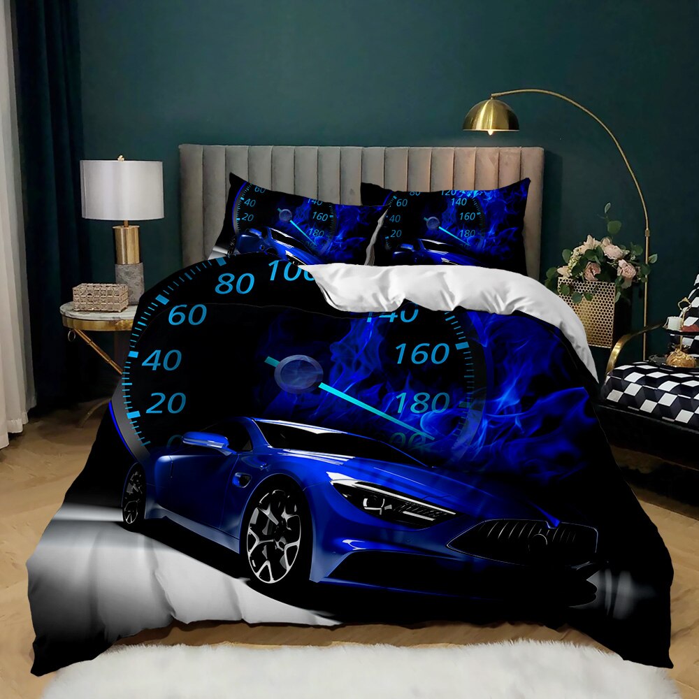 Race Car Duvet Cover Burning Red Flame Racing Car Bedding Set Sports