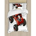 thumbnail image 1 of Race Car Duvet Cover Set, Cartoon Style Monster Truck in the Mud Adventurous Theme in the Wild, Decorative 2 Piece Bedding Set with 1 Pillow Shams, Twin Size, Paprika and Dark Grey, by Ambesonne, 1 of 3