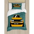 thumbnail image 1 of Race Car Duvet Cover Set, Front View of a Vintage Automobile with Charcoal Grey Tone Windows, Decorative 2 Piece Bedding Set with 1 Pillow Shams, Twin Size, Dark Cadet Blue and Orange, by Ambesonne, 1 of 3