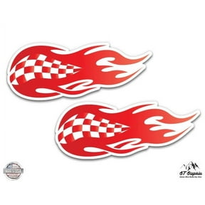 Race Car Flames Set of 2 - 2" Each Vinyl Stickers - For Car Laptop I-Pad Phone Helmet Hard Hat - Waterproof Decals