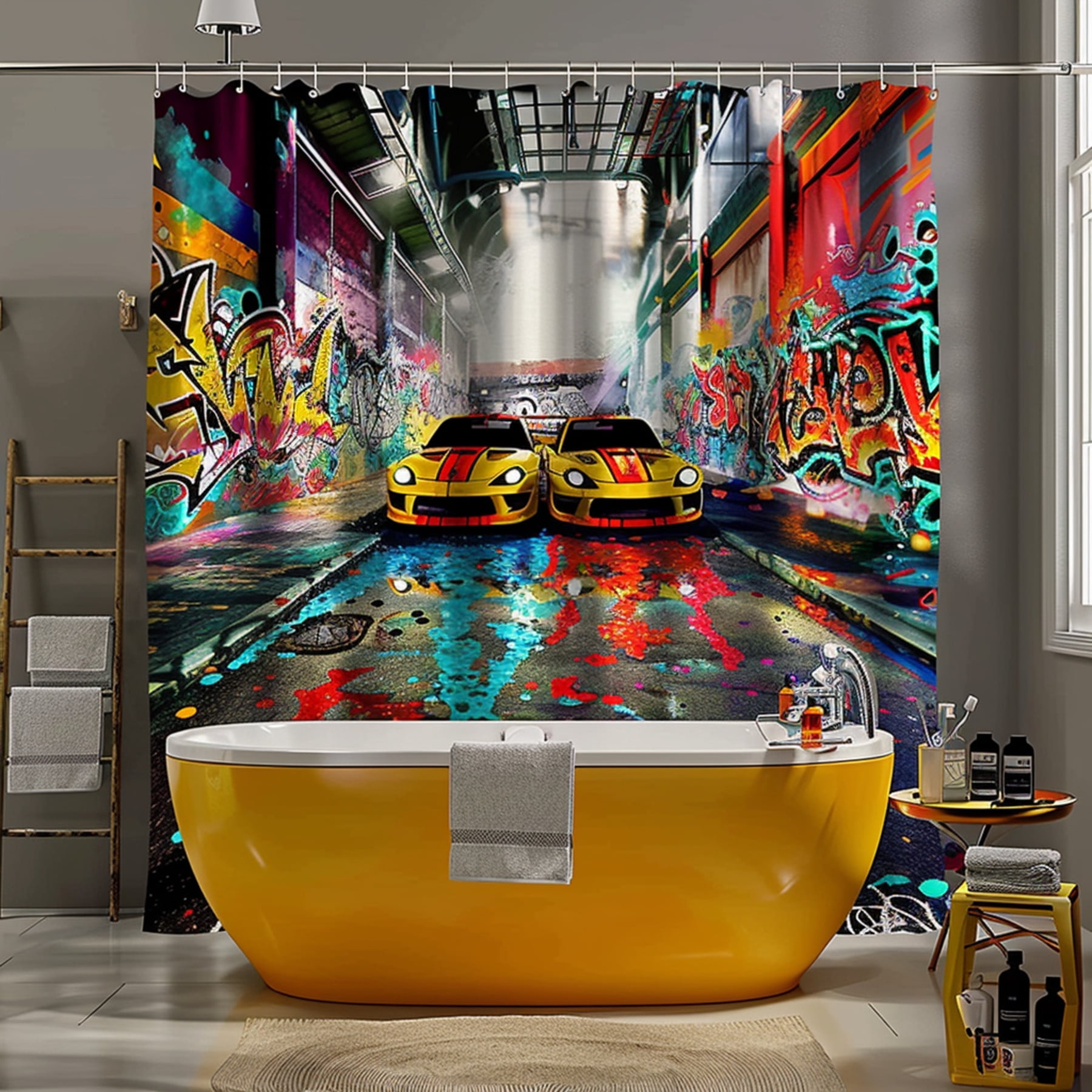 Taxi Car Print Pattern Bathroom Shower Curtain