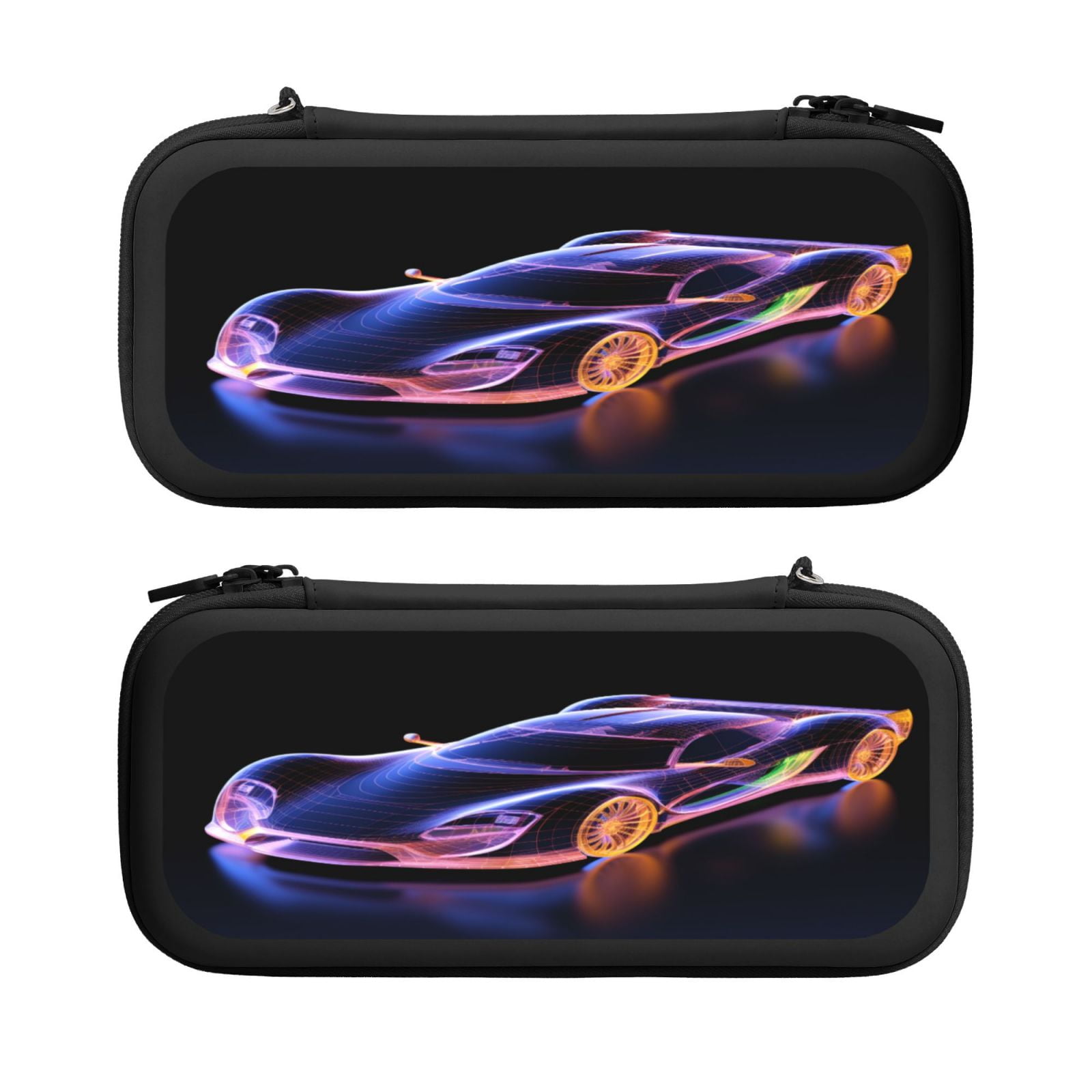 Race Car Hologram (3), Carrying Case For Nintendo Switch & OLED Version, Eva Lightweight Shockproof Protective Pouch Case for Game Console & Accessories with 10 Game Card Slot & Wristband, Black