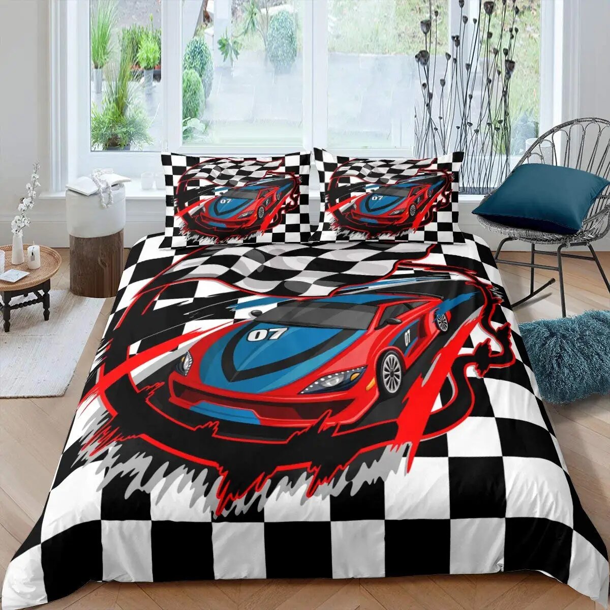Race Car King Duvet Cover Cool Speed Racing Bedding Set Teens Men Black