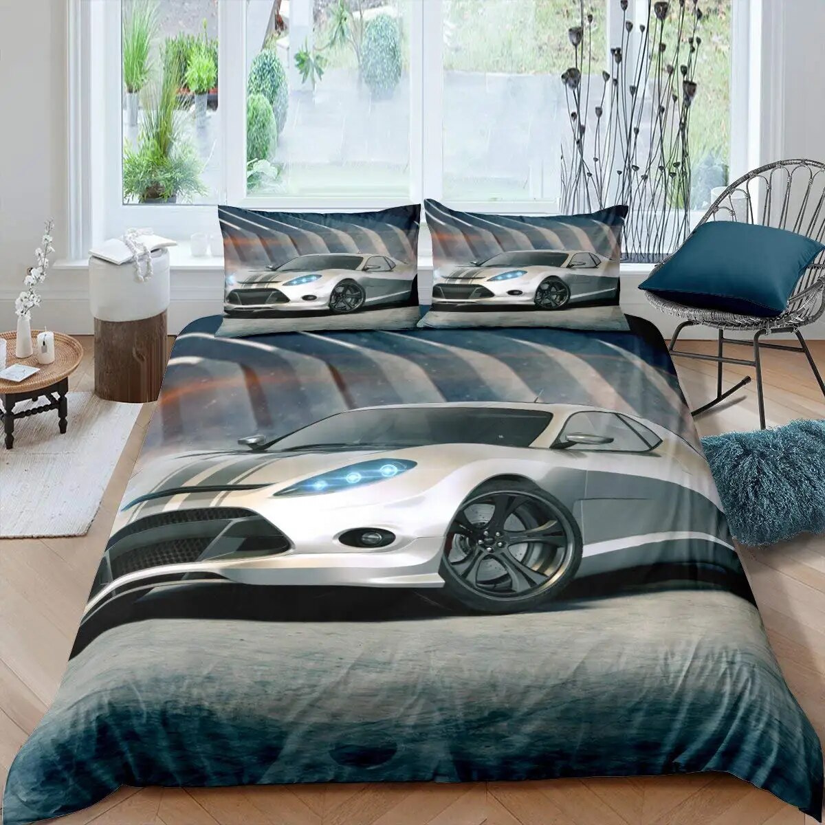 Race Car King Duvet Cover Cool Speed Racing Bedding Set Teens Men Black