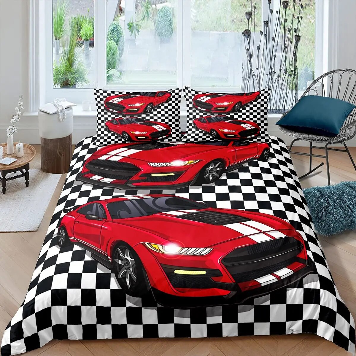 Race Car King Duvet Cover Cool Speed Racing Bedding Set Teens Men Black