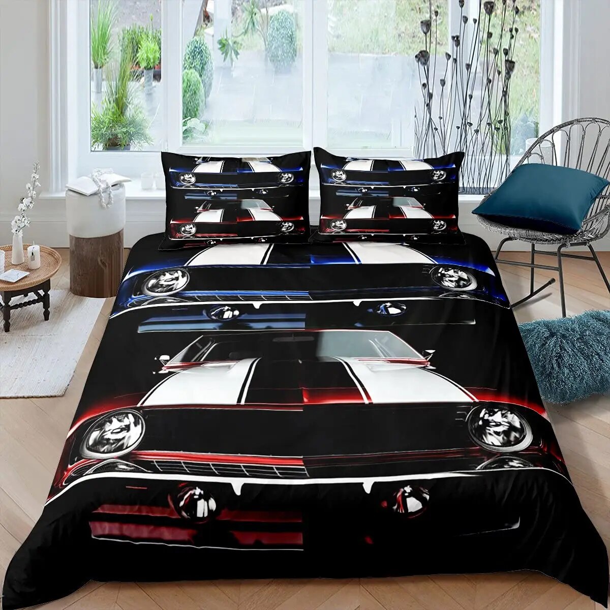 Race Car King Duvet Cover Cool Speed Racing Bedding Set Teens Men Black