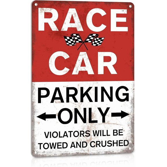 Race Car Parking Only Sign Room Decor for Boys Bedroom, Metal Tin Signs Men Garage Cars Wall Decorations 8x12 Inch