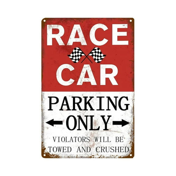Race Car Parking Only Sign Vintage Room Decor for Boys Men Bedroom, Metal Tin Signs Men Garage Bar Club Home Cars Wall Decorations ( 8 x 12 inch )