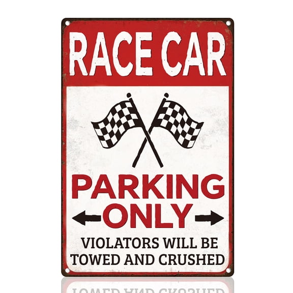 Race Car Parking Only Tin Sign Retro Metal Wall Decor 8" x 12" Racing Vintage Wall Art Poster for Home Cafe Room Bathroom Office