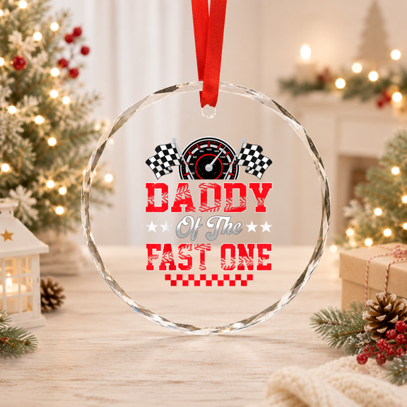 Race Car Party Daddy Of The Fast One Glass Ornament