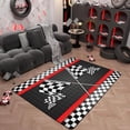 thumbnail image 1 of Race Car Rug 5x6.5' Black White Checkered Non-Slip Washable Indoor Outdoor Carpe, 1 of 7