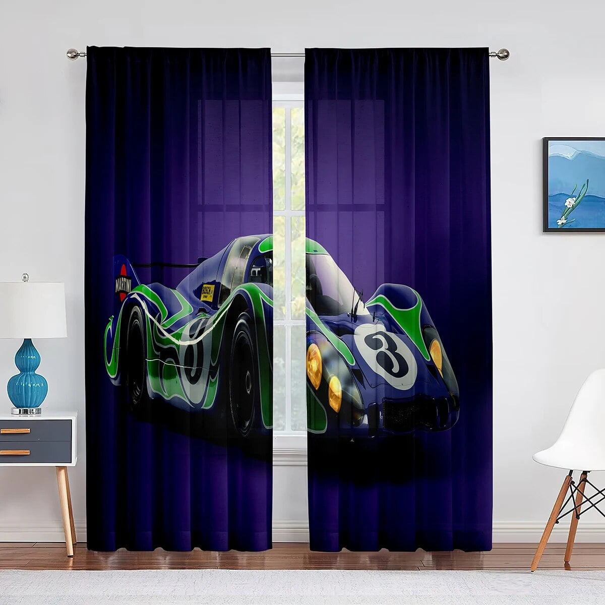 Race Car Sheer Voile Curtain Racing Car Speed Extreme Sport Window ...