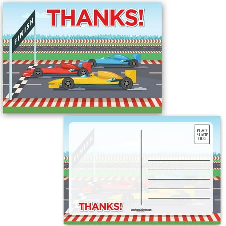 Race Car Thanks Postcard - 4 x 6 Race Car Postcards 40 Count Per Pack - B17130