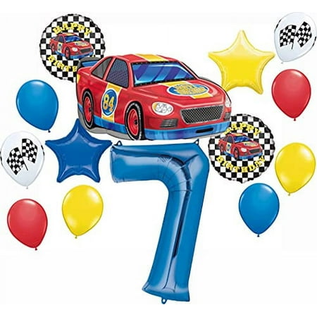 Race Car Theme 7th Birthday Party Supplies 14 pc Balloon Bouquet Decorations
