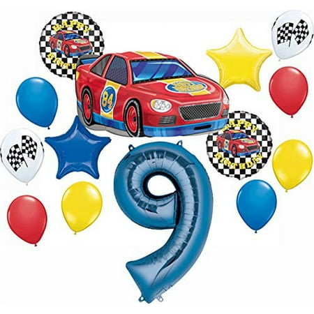 Race Car Theme 9th Birthday Party Supplies 14 pc Balloon Bouquet Decorations