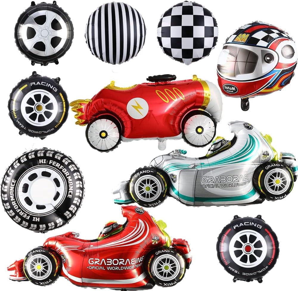 Race Car Themed Party Supplies Checkered Balloons and Motor Speedy
