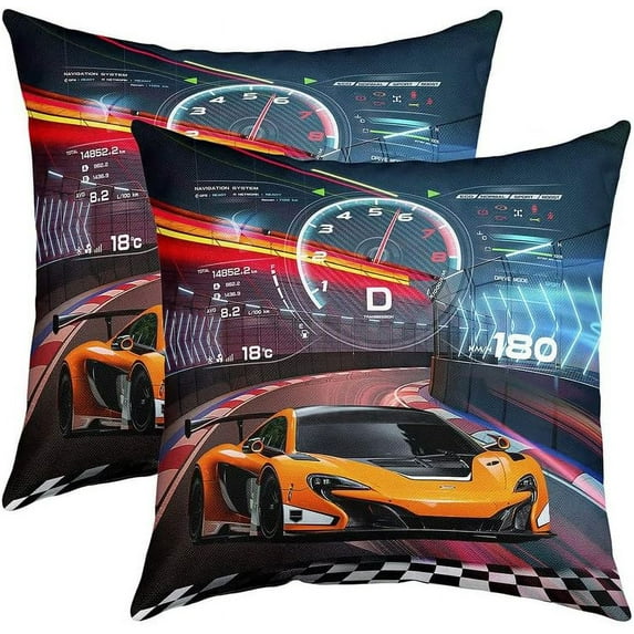 Race Car Throw Pillow Covers 18"x18" Set of 2 Soft Extreme Sports Pillow Cases Cushion Covers for Living Room Bedroom Car Sports Decorative Throw Pillowcases for Sofa Couch Chair