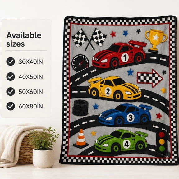 Race Car Track Fleece Blanket, Soft 280 GSM Polyester Throw, 30X40IN-60X80IN