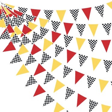 Nablon 100 Ft Checkered Starter Pennant Streamers – Car Racing Party, NASCAR, 12x18 Triangles