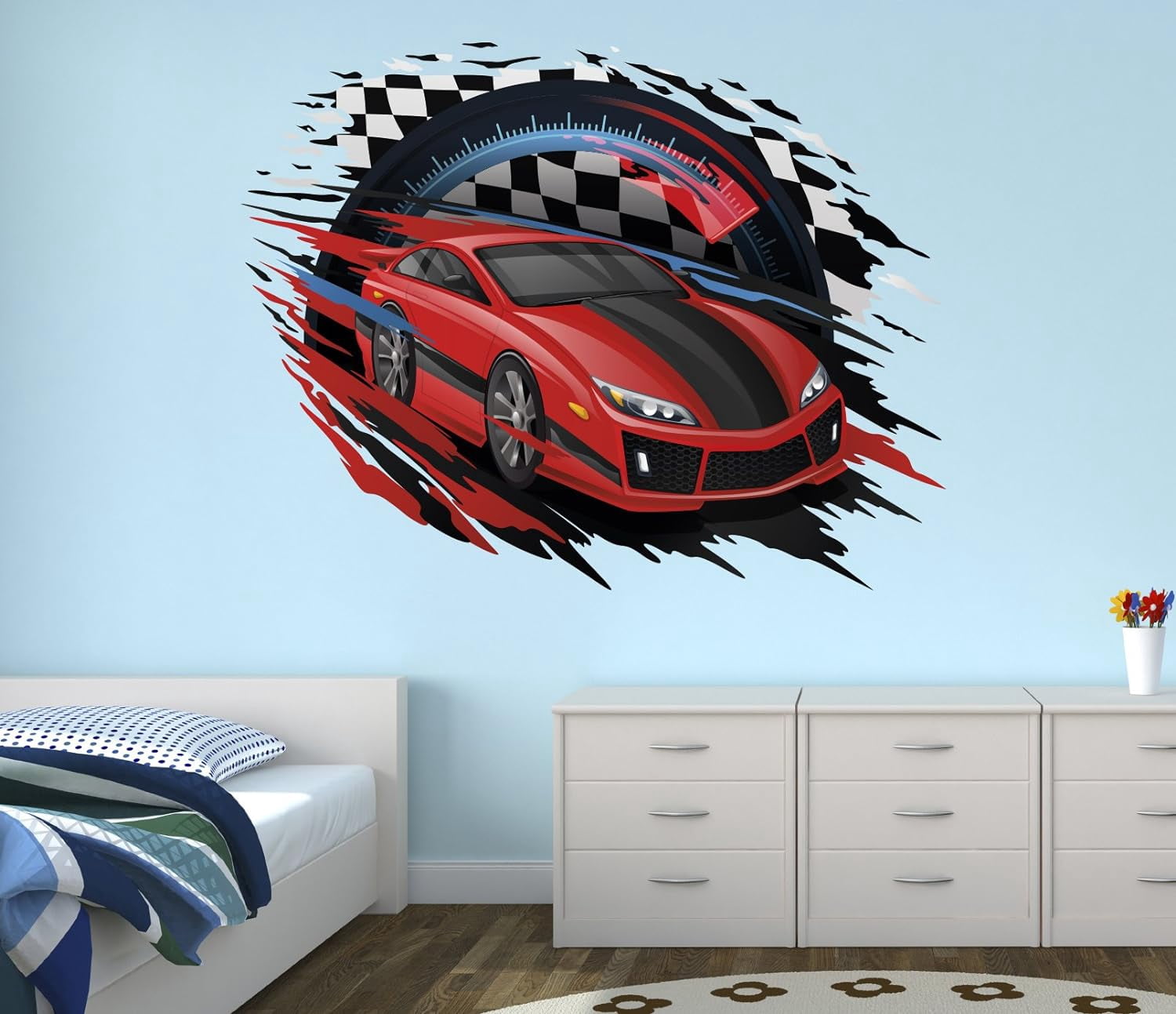 Race Car Wall Decal Nursery Art Kids Bedroom Decor Vinyl Playroom ...