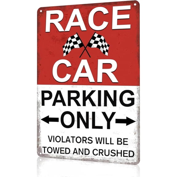 Race Car Wall Decor for Boys Bedroom  Vintage Tin Parking Only Sign, 8x12 Metal Wall Art for Garage, Man Cave, Kids Racing Room Gift
