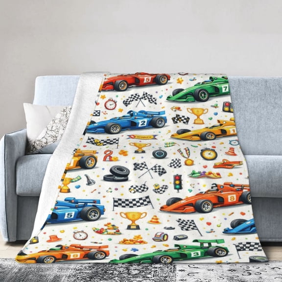 Race Cars Blanket Gift Cozy Soft Home Decor for Racing Fans 50x40