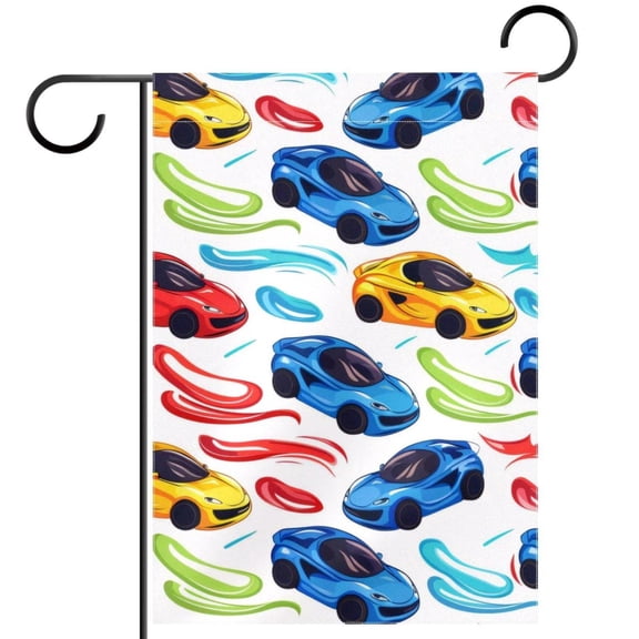 Race Cars Bright Seamless Pattern Double Sided Garden Flag Decorative Weather Resistant Yard Flag, Large DIY Vertical Flag for Farmhouse Patio Lawn, 28x40 Inch