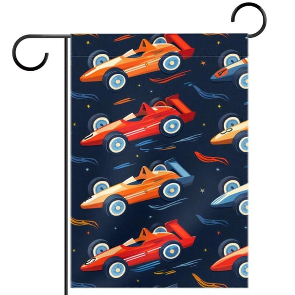 Race Cars Seamless Pattern Garden Flag Double Sided House Flag for Outdoor Home, Personalized All Year Round Yard Decor 12 x 18 Inch
